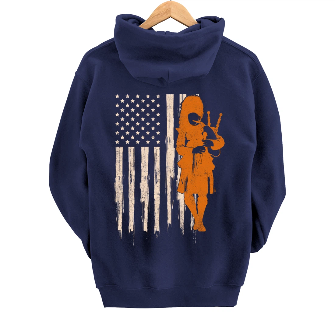 Funny USA Flag Bagpipe Scottish Bagpiper Gift Bagpipes Pullover Hoodie