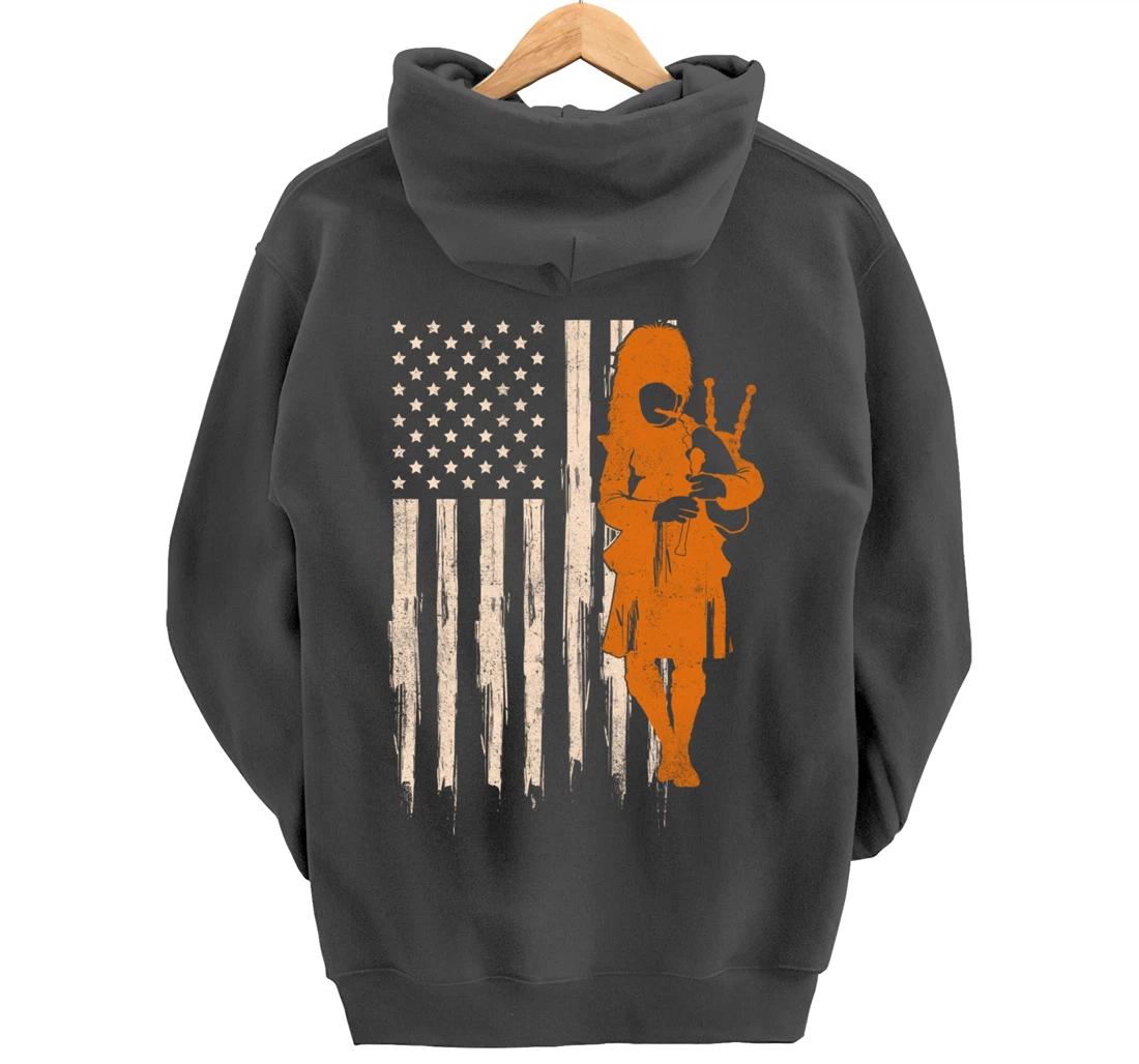 Funny USA Flag Bagpipe Scottish Bagpiper Gift Bagpipes Pullover Hoodie