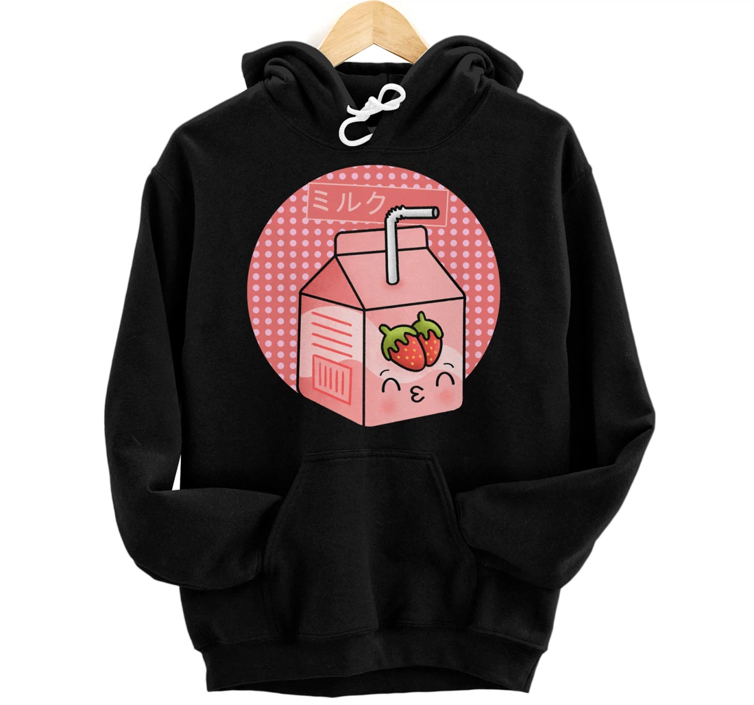 Retro Kawaii 90s Strawberry Milkshake Japanese Kanji Manga Pullover Hoodie