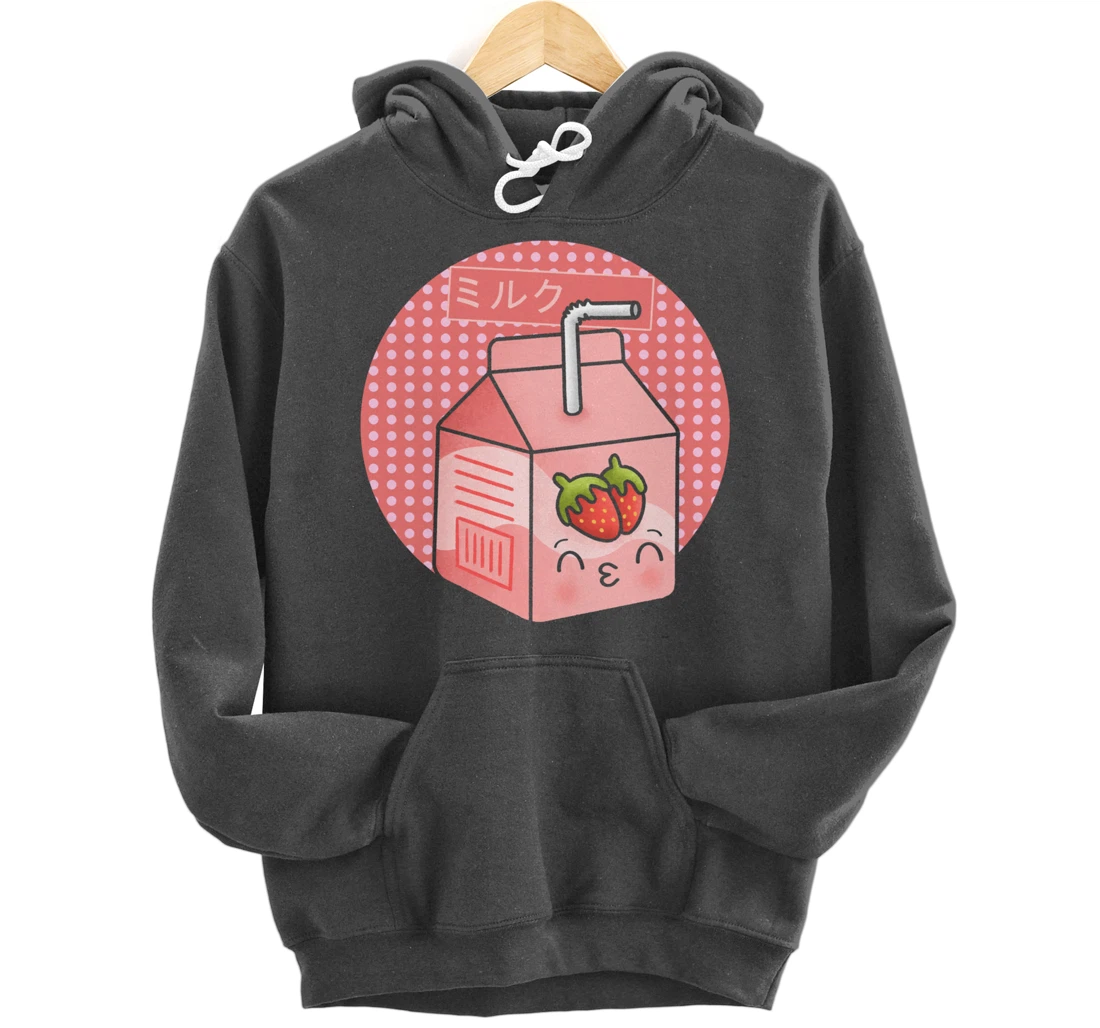 Retro Kawaii 90s Strawberry Milkshake Japanese Kanji Manga Pullover Hoodie