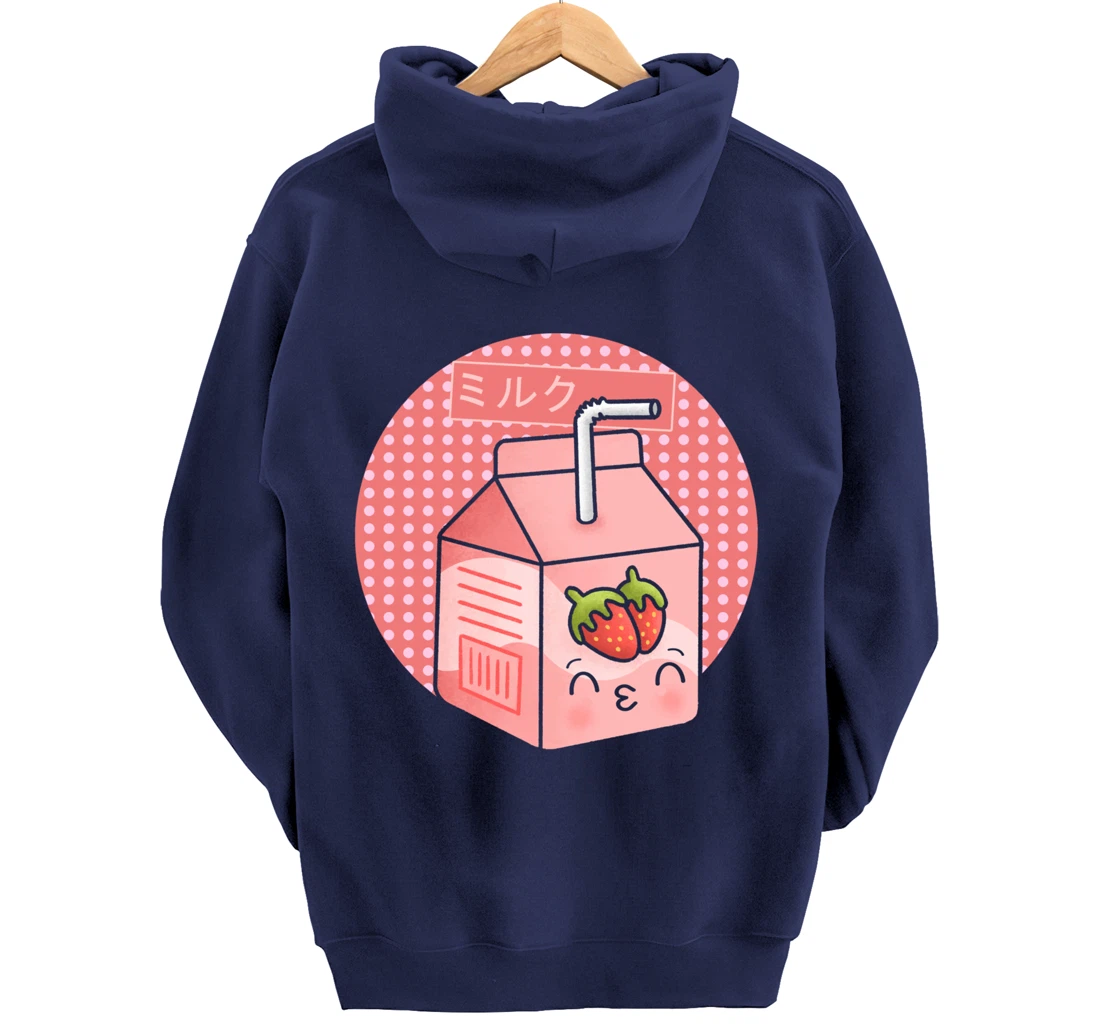 Retro Kawaii 90s Strawberry Milkshake Japanese Kanji Manga Pullover Hoodie