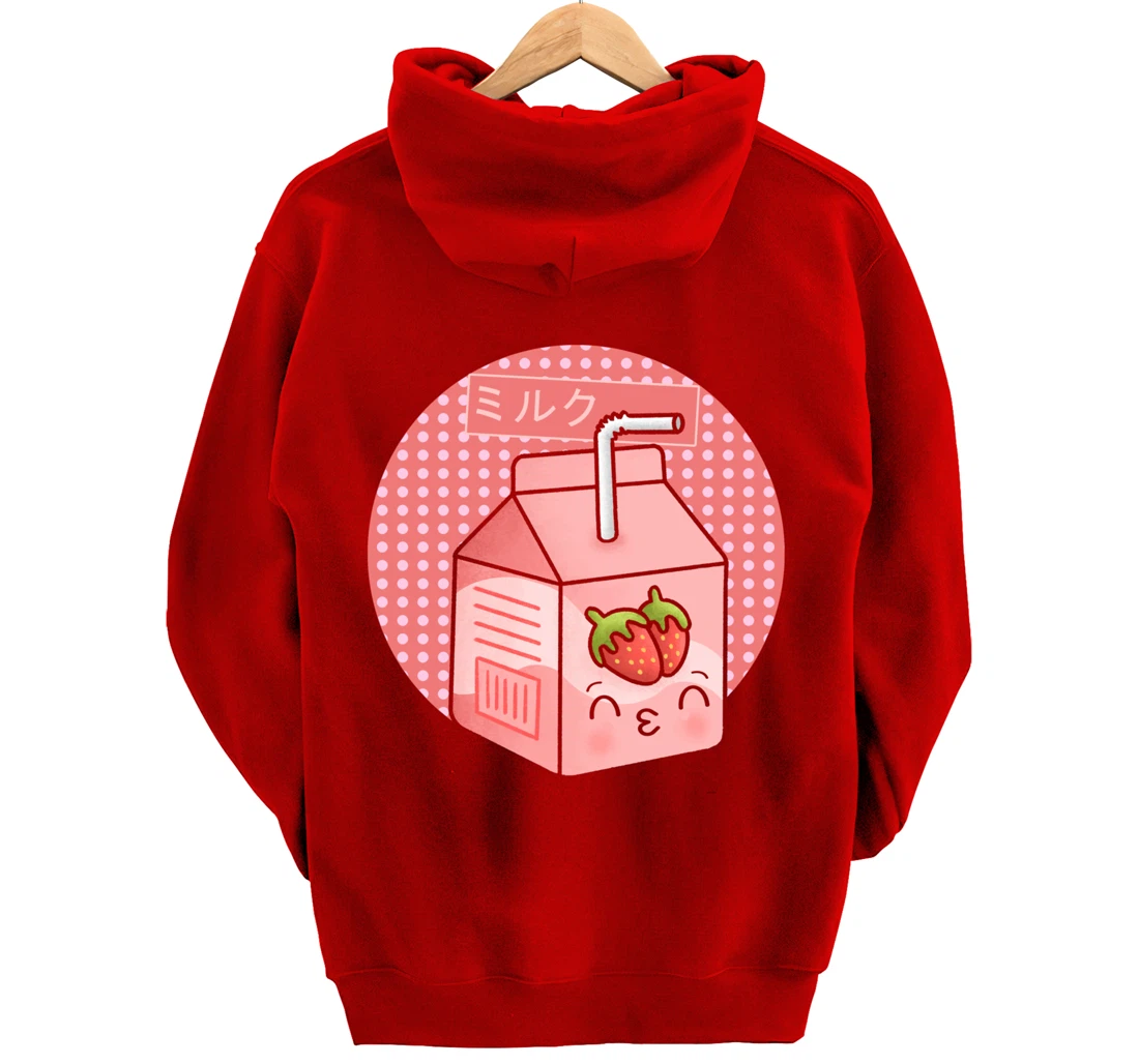 Retro Kawaii 90s Strawberry Milkshake Japanese Kanji Manga Pullover Hoodie