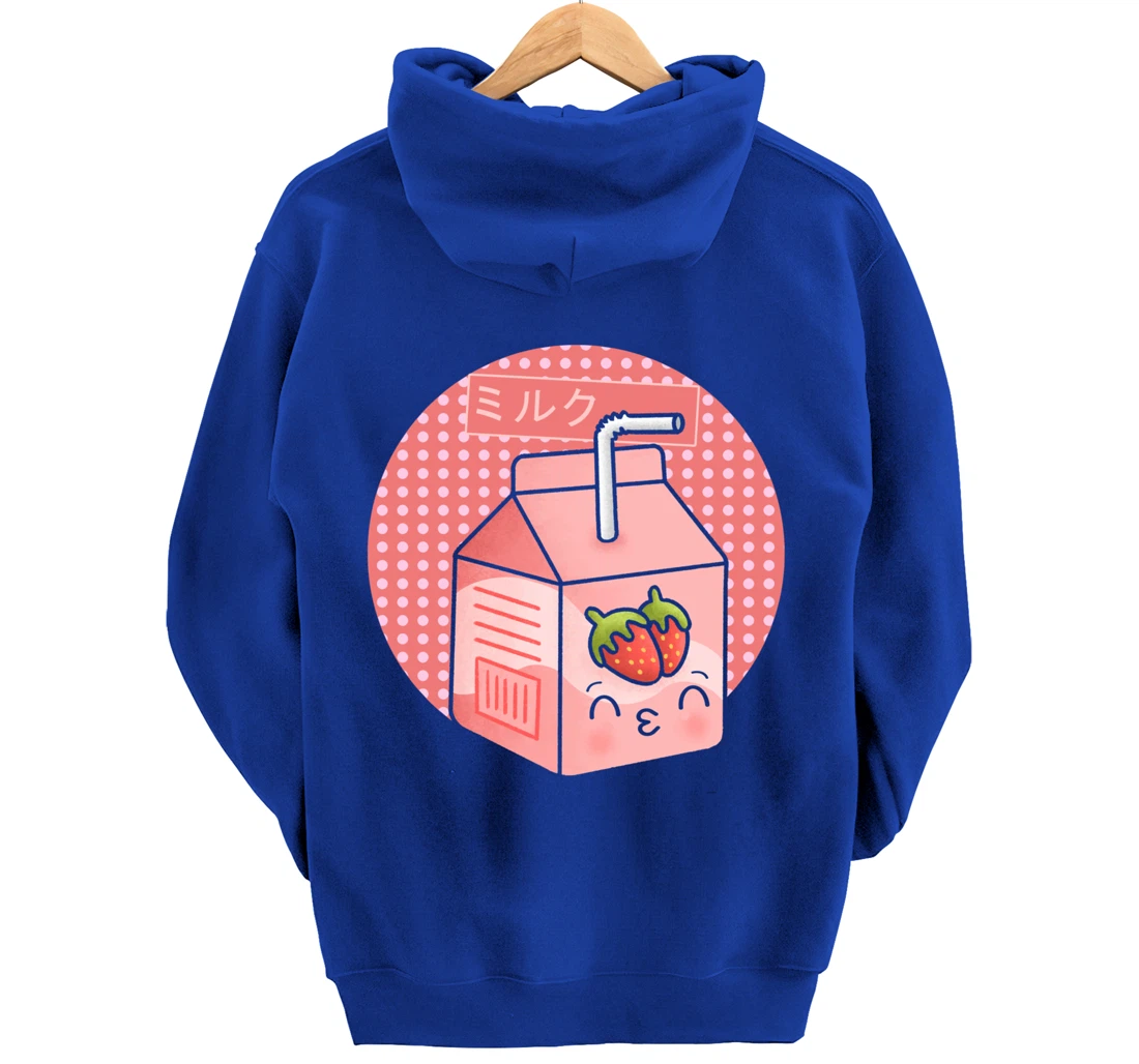 Retro Kawaii 90s Strawberry Milkshake Japanese Kanji Manga Pullover Hoodie