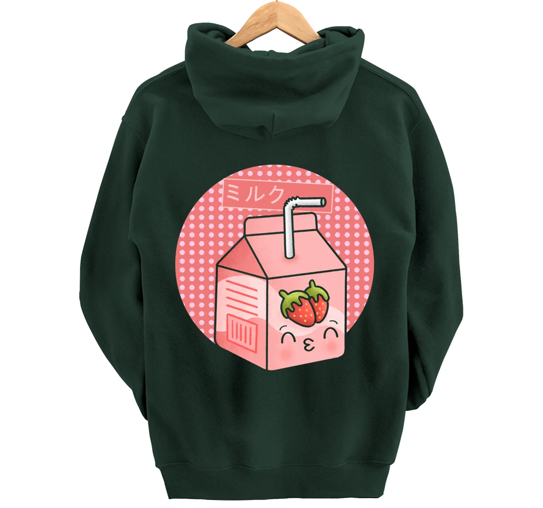 Retro Kawaii 90s Strawberry Milkshake Japanese Kanji Manga Pullover Hoodie