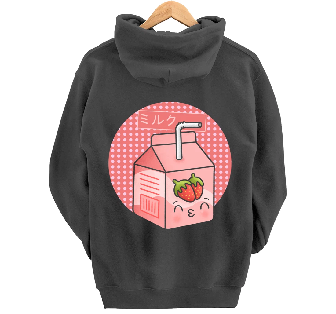 Retro Kawaii 90s Strawberry Milkshake Japanese Kanji Manga Pullover Hoodie