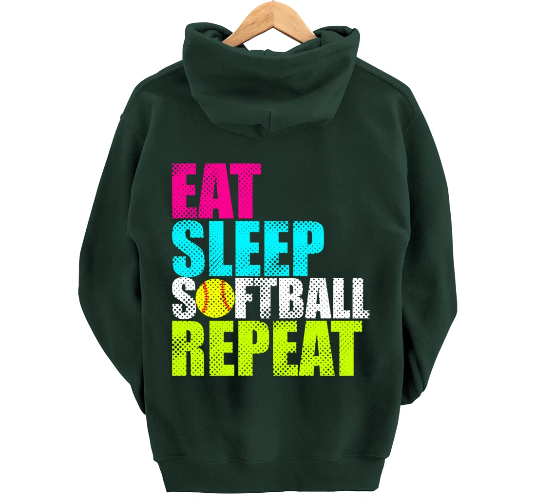 Eat Sleep Fastpitch Softball Repeat Funny Pullover Hoodie