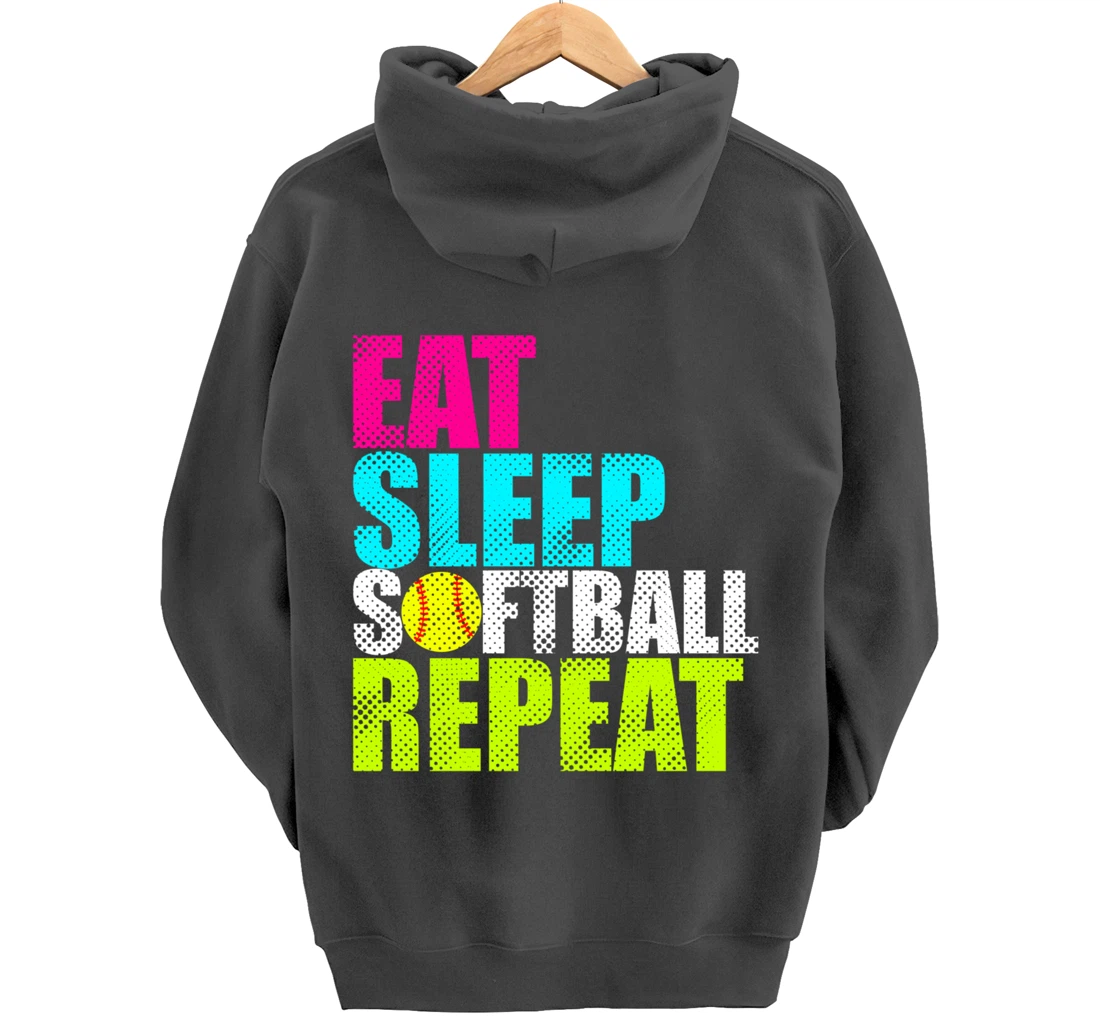 Eat Sleep Fastpitch Softball Repeat Funny Pullover Hoodie