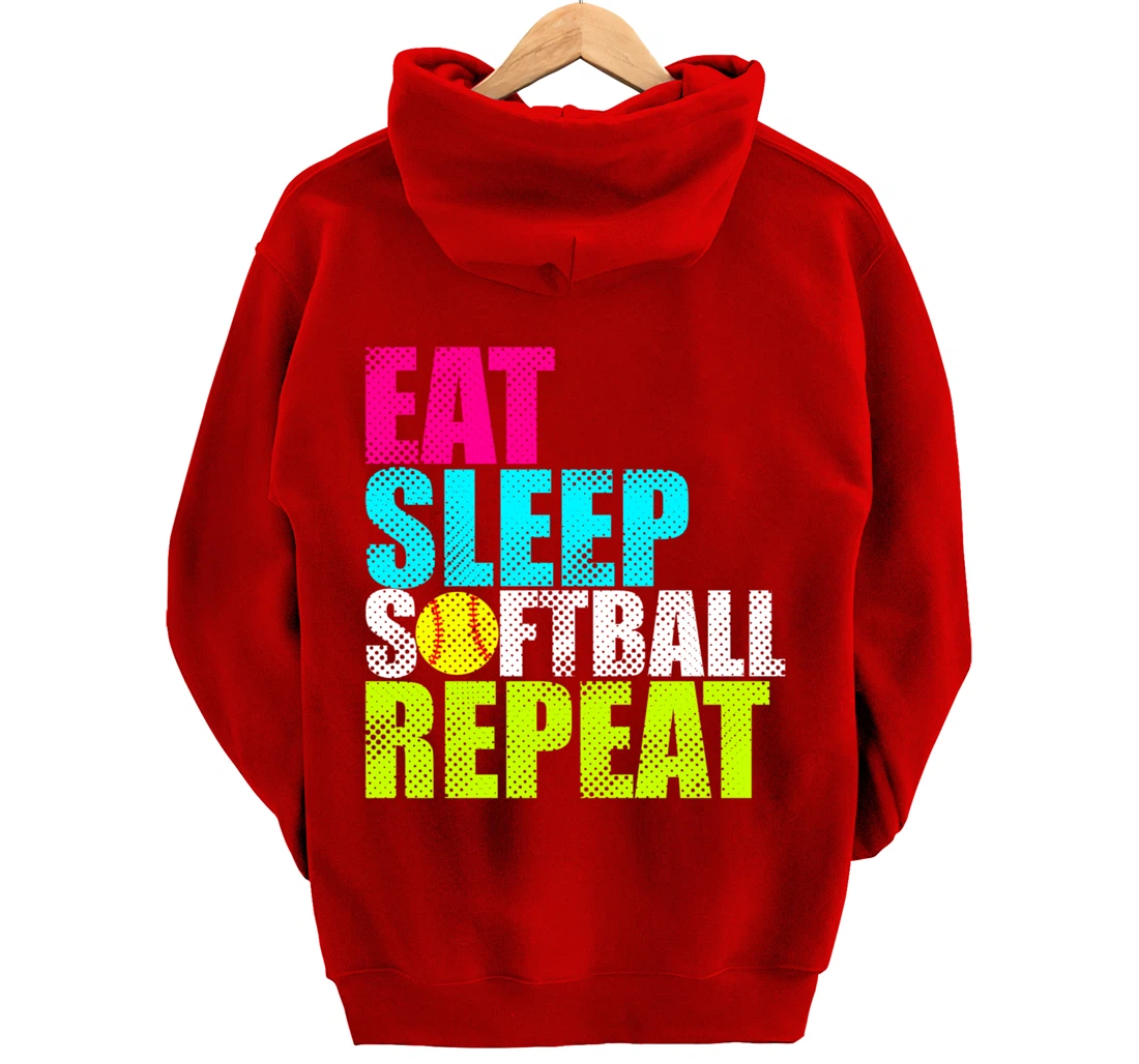 Eat Sleep Fastpitch Softball Repeat Funny Pullover Hoodie
