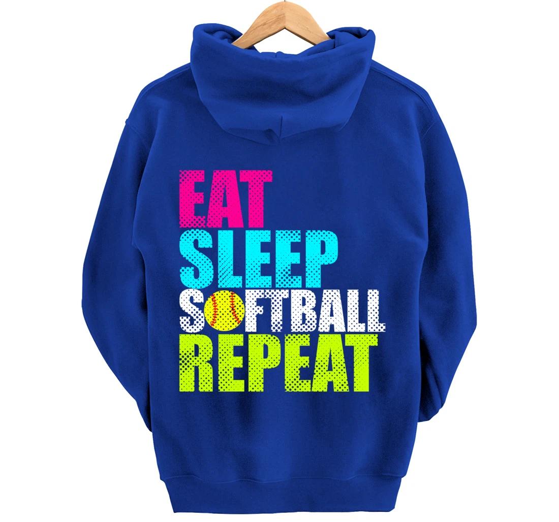 Eat Sleep Fastpitch Softball Repeat Funny Pullover Hoodie