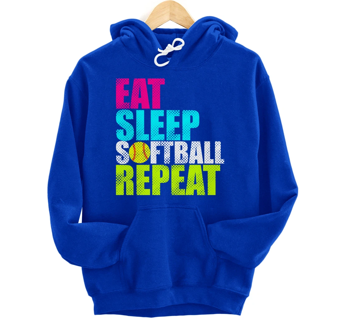 Eat Sleep Fastpitch Softball Repeat Funny Pullover Hoodie