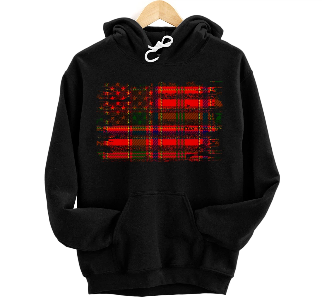 Clan Munro American Flag Scottish Tartan Pullover Hoodie