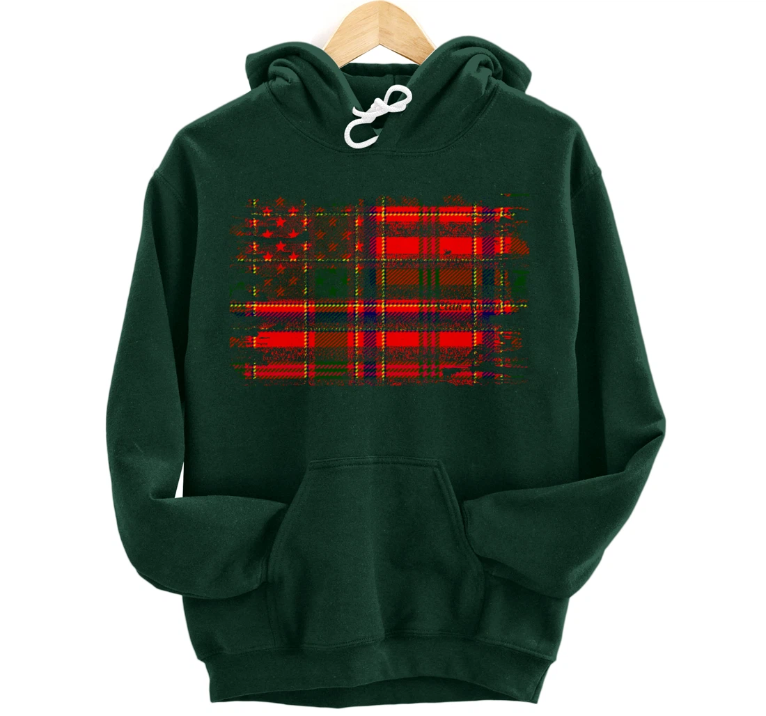Clan Munro American Flag Scottish Tartan Pullover Hoodie