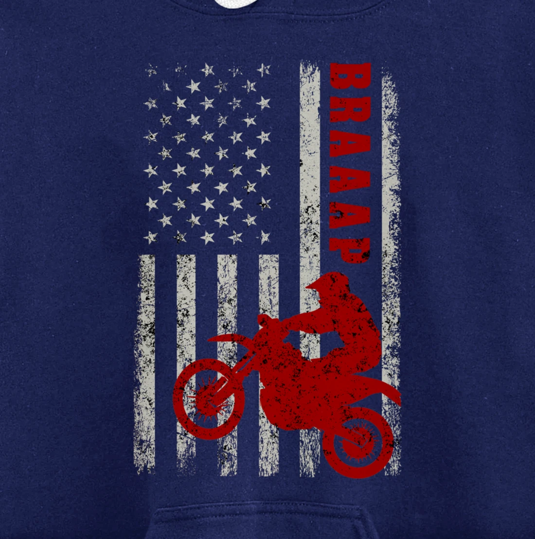Braaap Vintage USA American Flag Dirt Bike Rider Motocross Pullover Hoodie