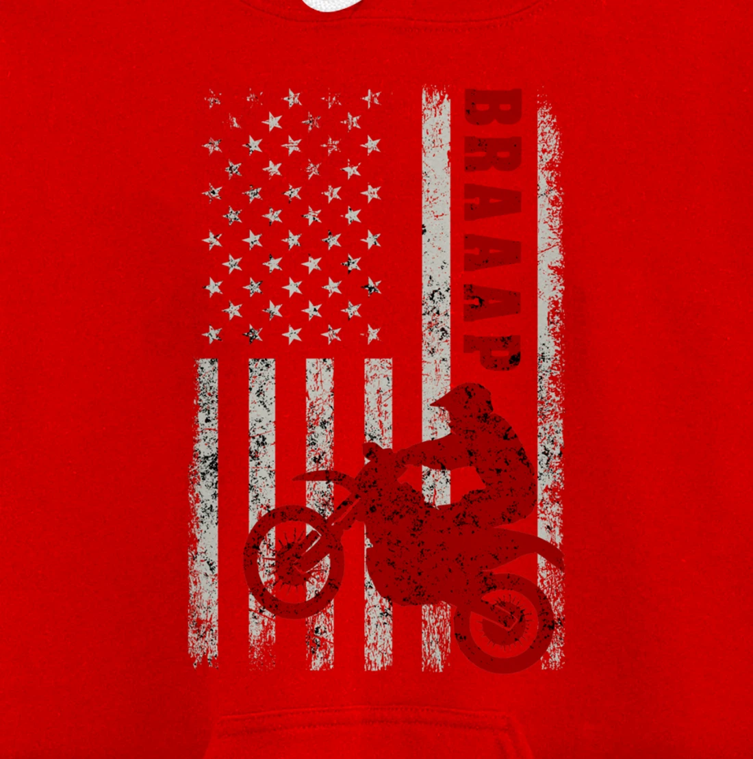 Braaap Vintage USA American Flag Dirt Bike Rider Motocross Pullover Hoodie