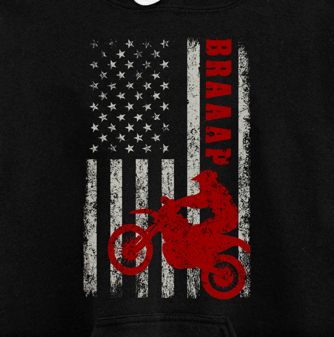 Braaap Vintage USA American Flag Dirt Bike Rider Motocross Pullover Hoodie