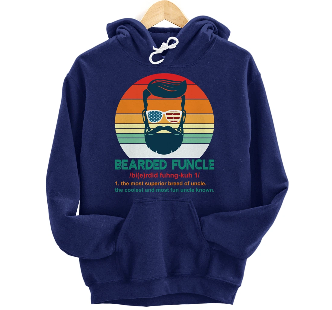 Bearded Funcle Definition Funny Uncle Retro Vintage Gift Pullover Hoodie