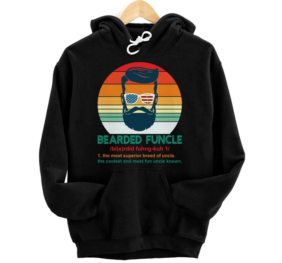 Bearded Funcle Definition Funny Uncle Retro Vintage Gift Pullover Hoodie