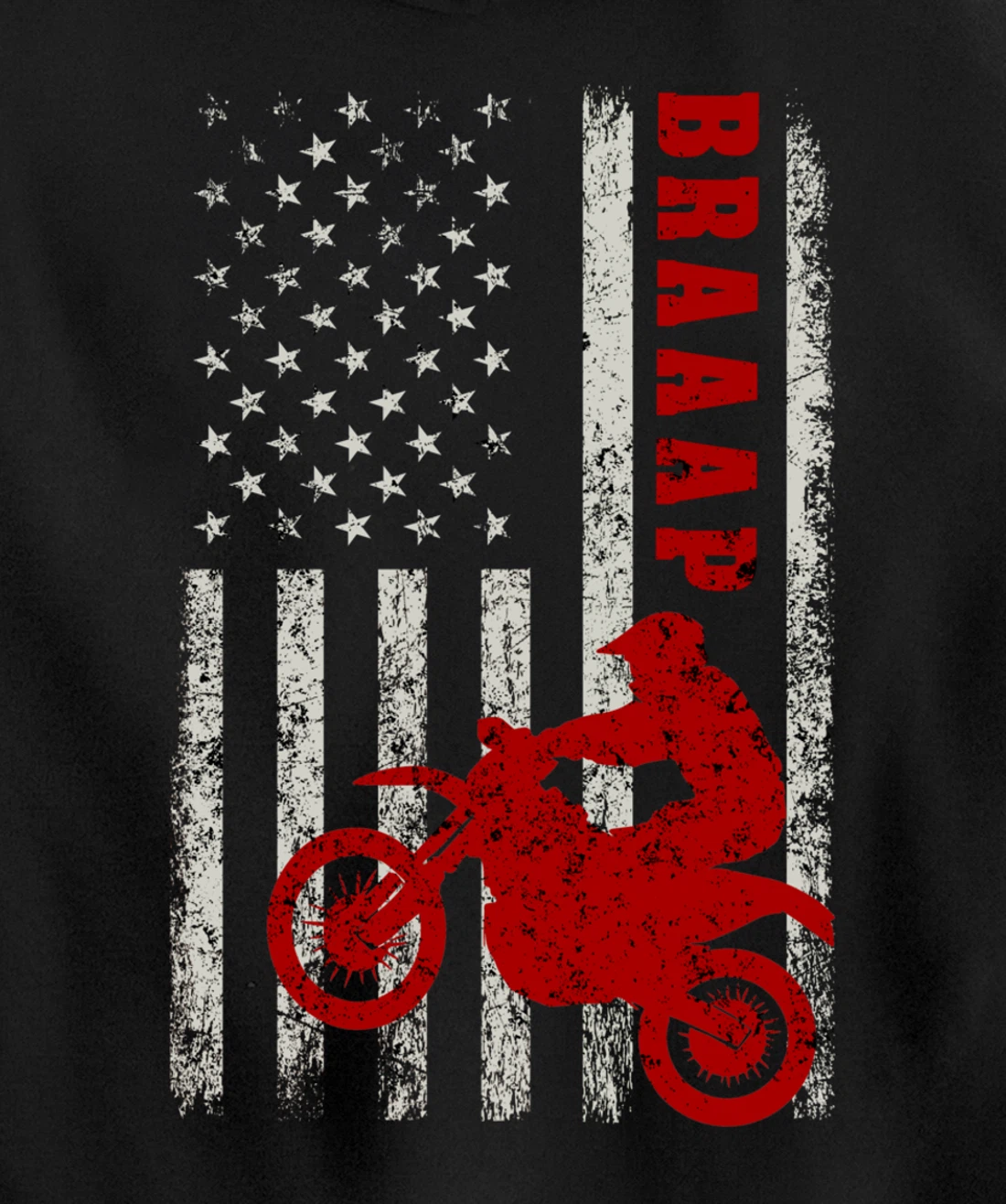 Braaap Vintage USA American Flag Dirt Bike Rider Motocross Pullover Hoodie