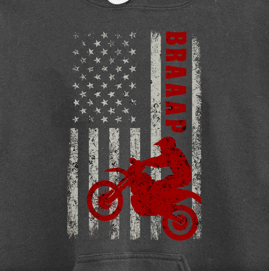 Braaap Vintage USA American Flag Dirt Bike Rider Motocross Pullover Hoodie