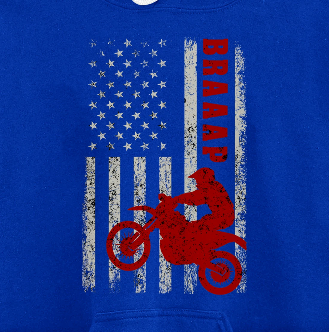 Braaap Vintage USA American Flag Dirt Bike Rider Motocross Pullover Hoodie