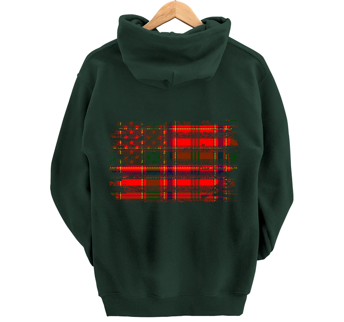 Clan Munro American Flag Scottish Tartan Pullover Hoodie