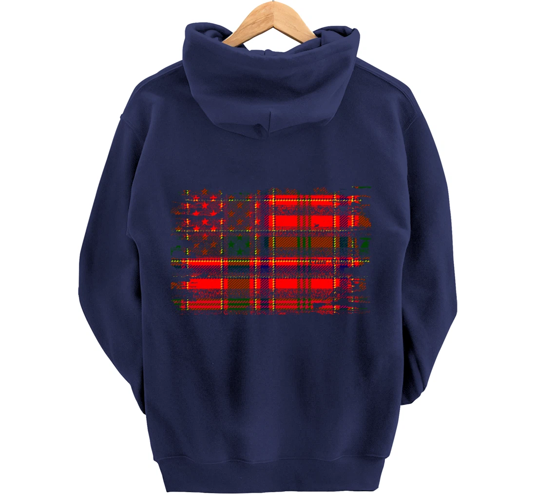 Clan Munro American Flag Scottish Tartan Pullover Hoodie