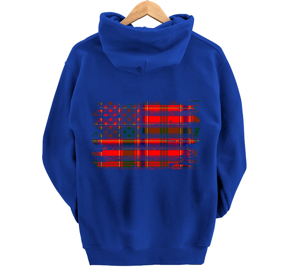 Clan Munro American Flag Scottish Tartan Pullover Hoodie