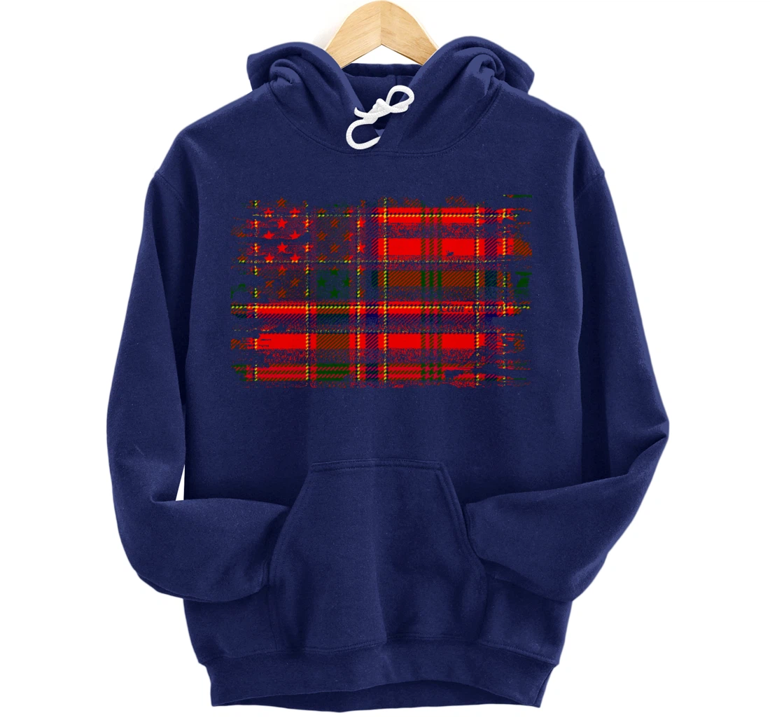 Clan Munro American Flag Scottish Tartan Pullover Hoodie
