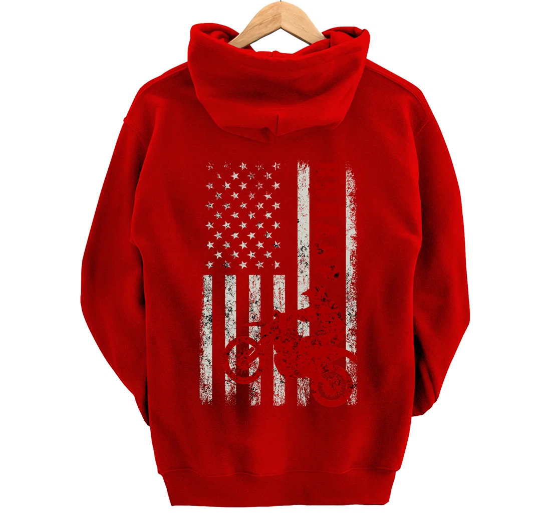 Braaap Vintage USA American Flag Dirt Bike Rider Motocross Pullover Hoodie