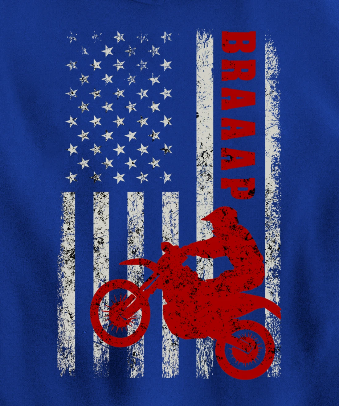 Braaap Vintage USA American Flag Dirt Bike Rider Motocross Pullover Hoodie