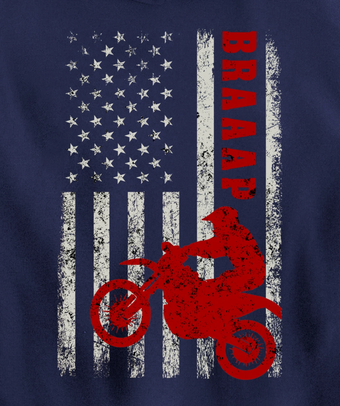 Braaap Vintage USA American Flag Dirt Bike Rider Motocross Pullover Hoodie