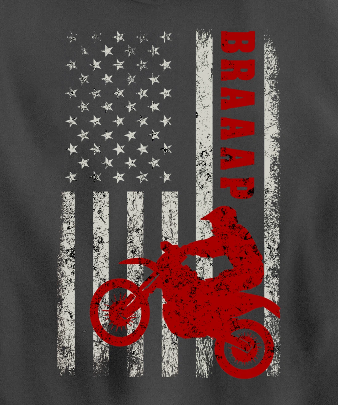 Braaap Vintage USA American Flag Dirt Bike Rider Motocross Pullover Hoodie