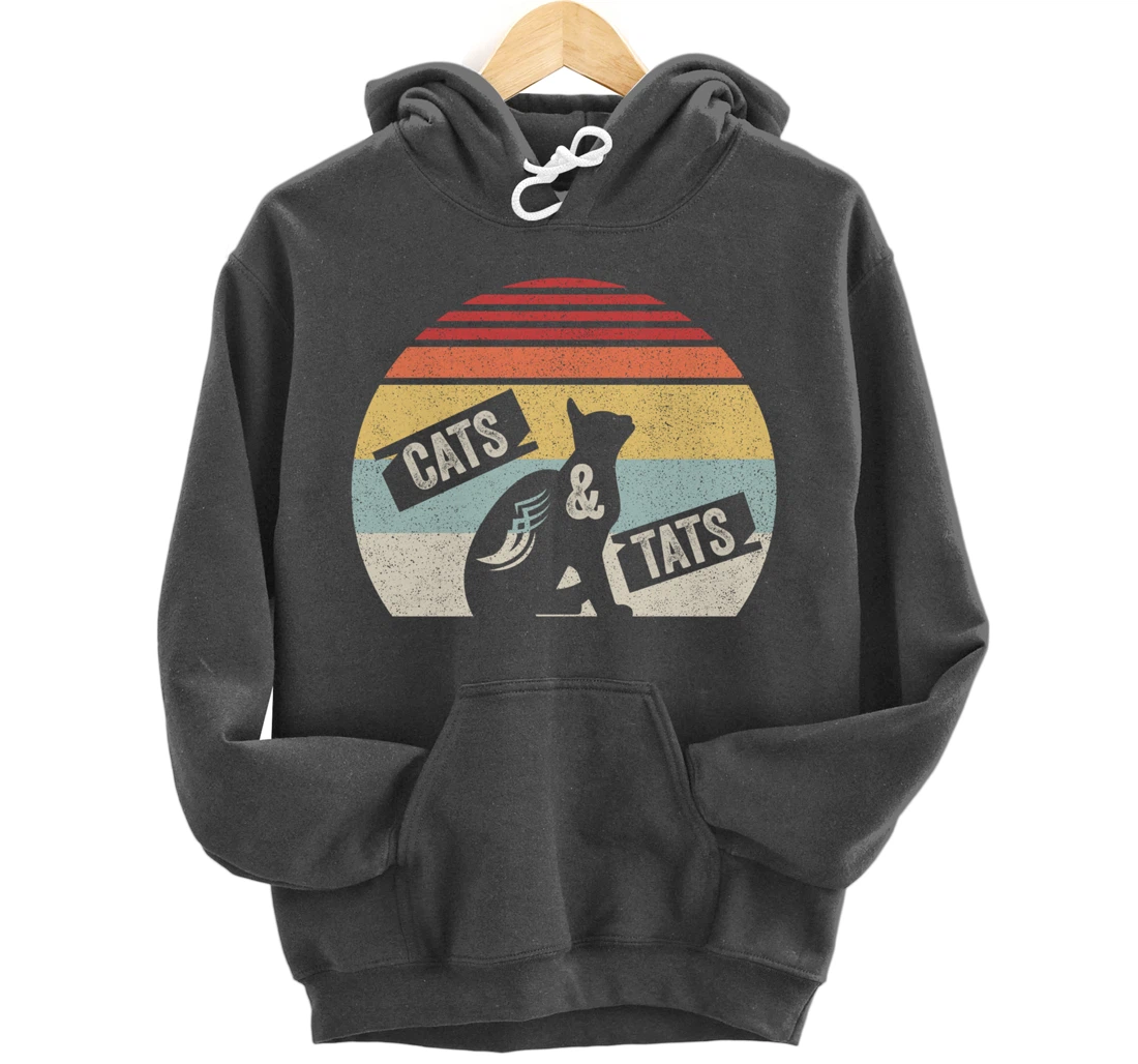 Vintage Retro Cats And Tats Shirt Cat Tattoo Lover Gift Pullover Hoodie