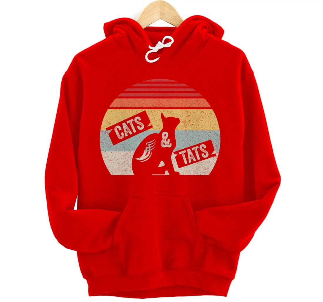 Vintage Retro Cats And Tats Shirt Cat Tattoo Lover Gift Pullover Hoodie