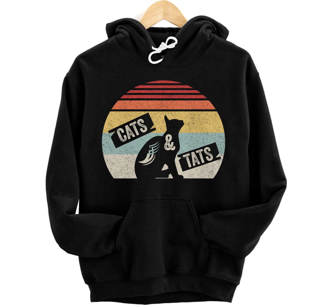 Vintage Retro Cats And Tats Shirt Cat Tattoo Lover Gift Pullover Hoodie