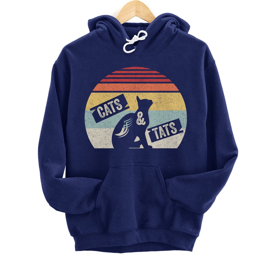 Vintage Retro Cats And Tats Shirt Cat Tattoo Lover Gift Pullover Hoodie