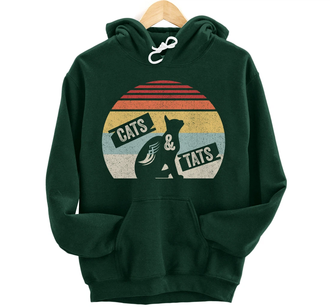 Vintage Retro Cats And Tats Shirt Cat Tattoo Lover Gift Pullover Hoodie