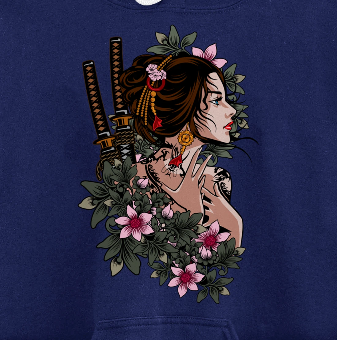 Japanese Geisha Girl Samurai Japan Katana Sakura Floral Pullover Hoodie