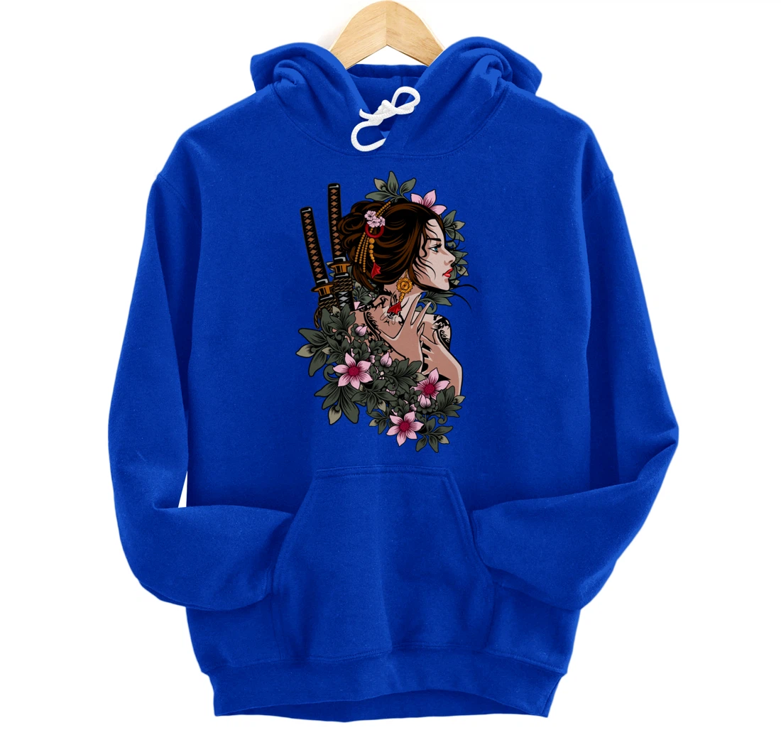 Japanese Geisha Girl Samurai Japan Katana Sakura Floral Pullover Hoodie