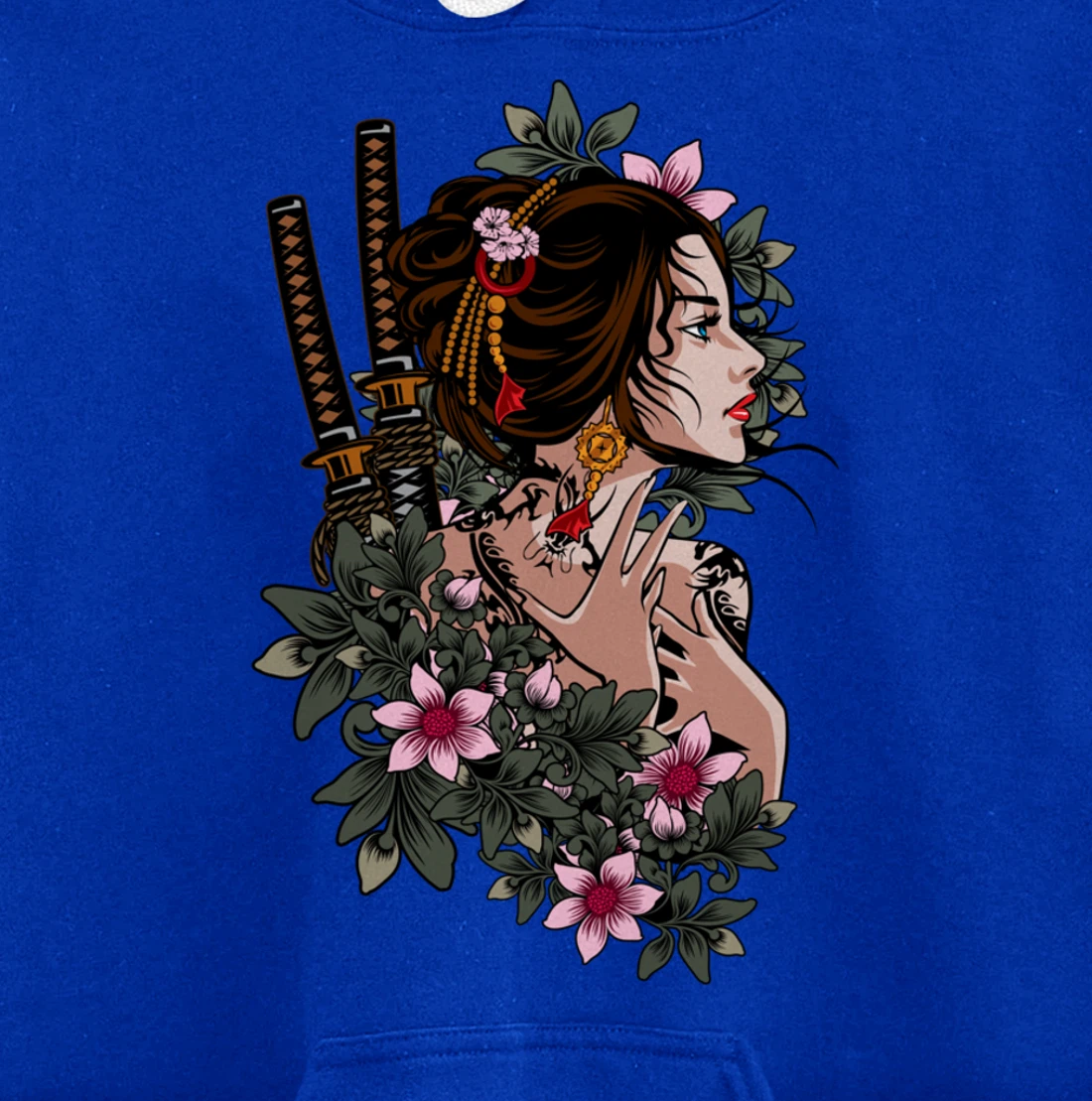 Japanese Geisha Girl Samurai Japan Katana Sakura Floral Pullover Hoodie