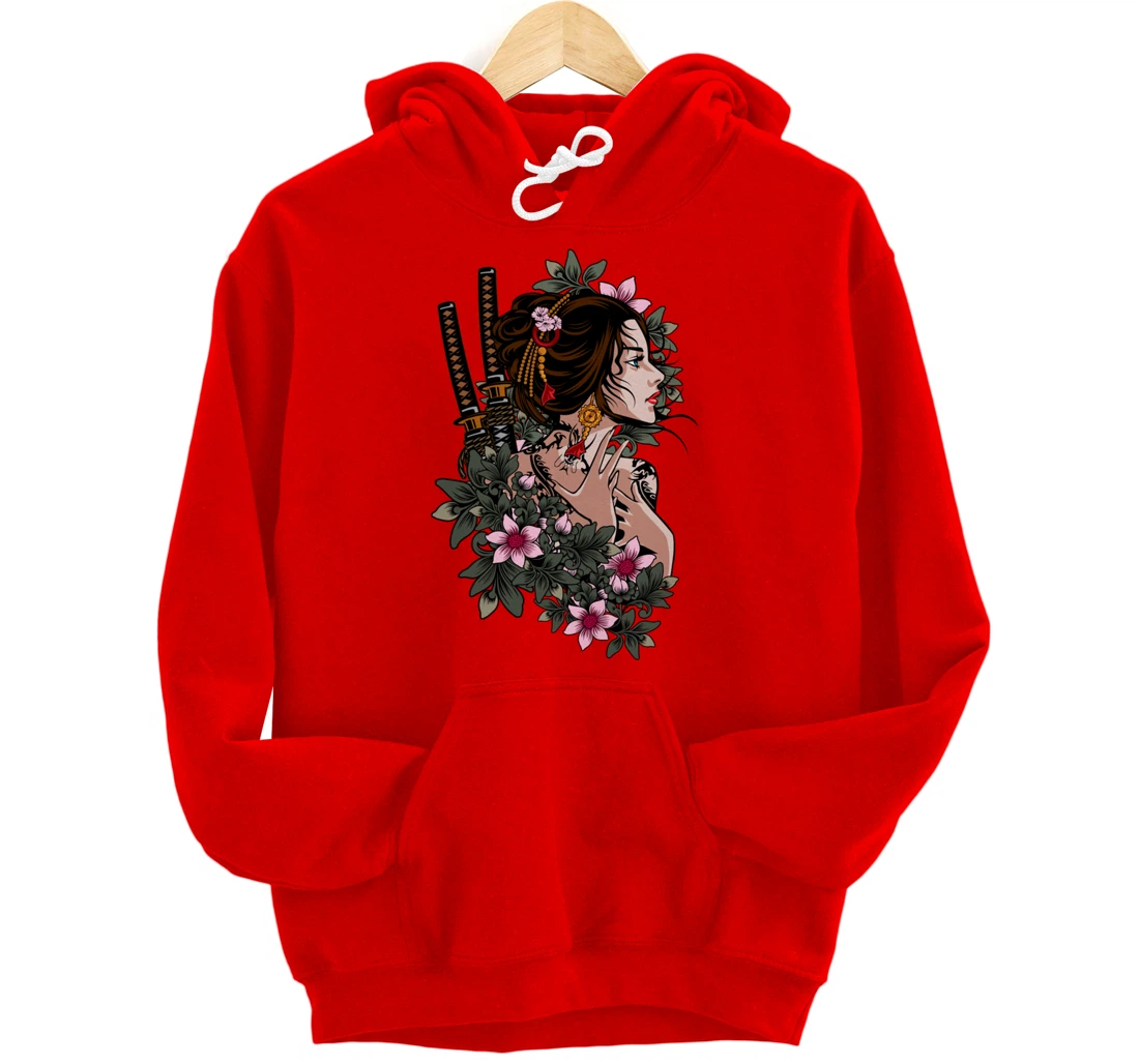 Japanese Geisha Girl Samurai Japan Katana Sakura Floral Pullover Hoodie