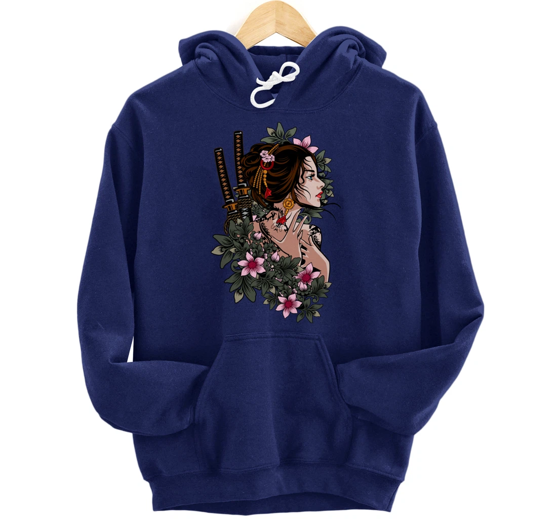 Japanese Geisha Girl Samurai Japan Katana Sakura Floral Pullover Hoodie