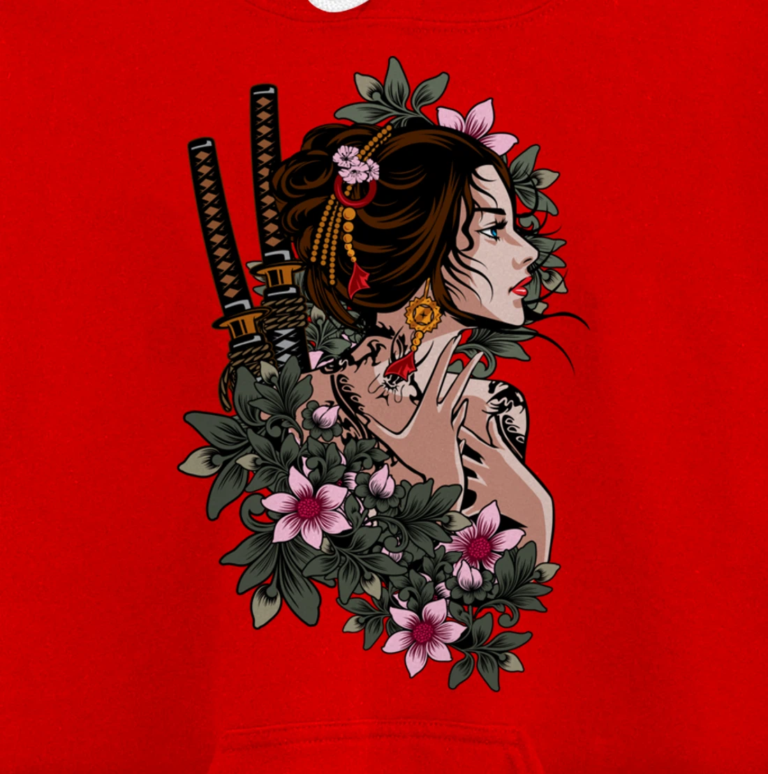 Japanese Geisha Girl Samurai Japan Katana Sakura Floral Pullover Hoodie