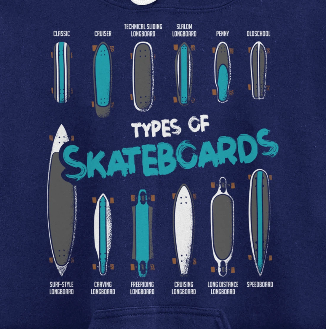 Types of Skateboards Retro Boy Girl Skateboard Gift Pullover Hoodie