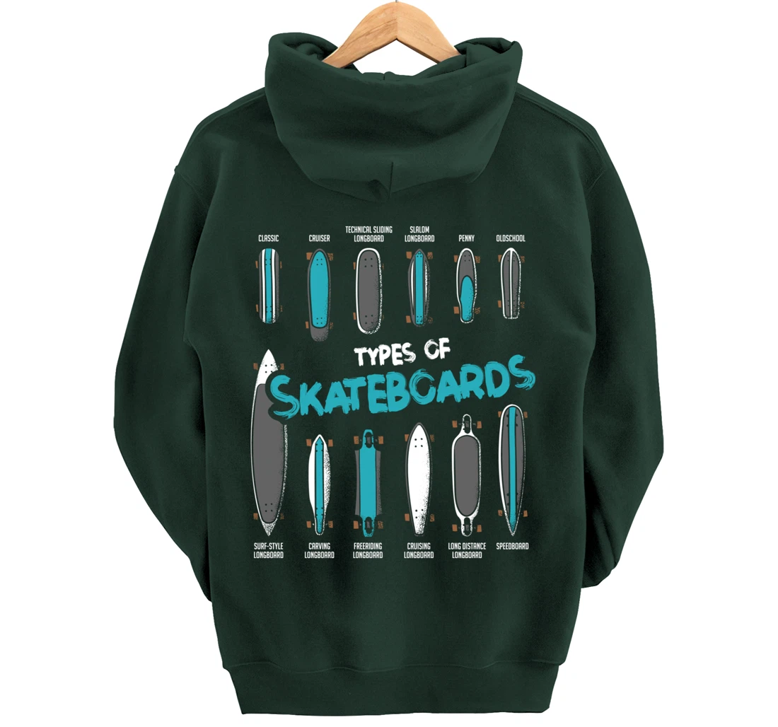 Types of Skateboards Retro Boy Girl Skateboard Gift Pullover Hoodie