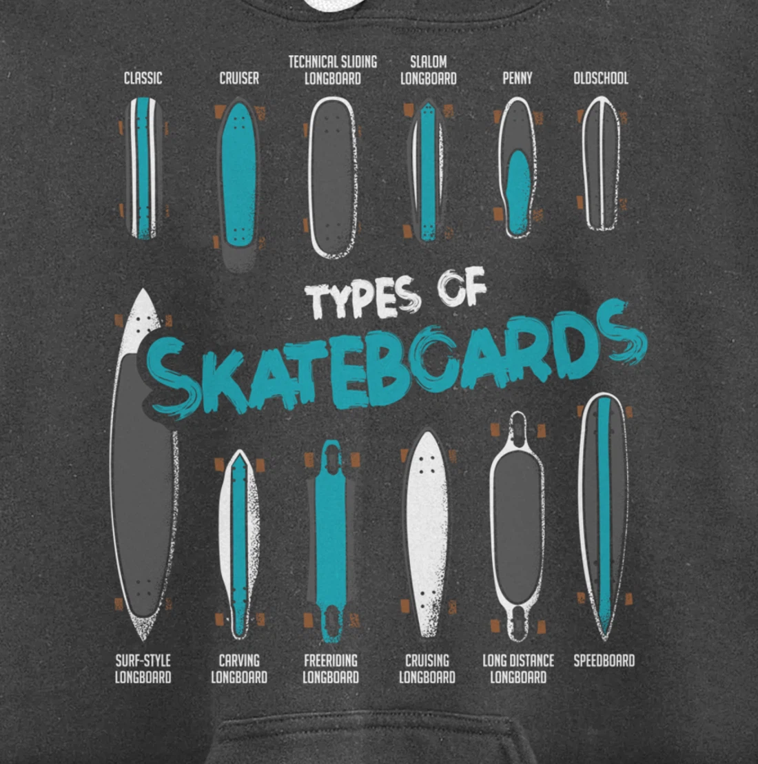 Types of Skateboards Retro Boy Girl Skateboard Gift Pullover Hoodie