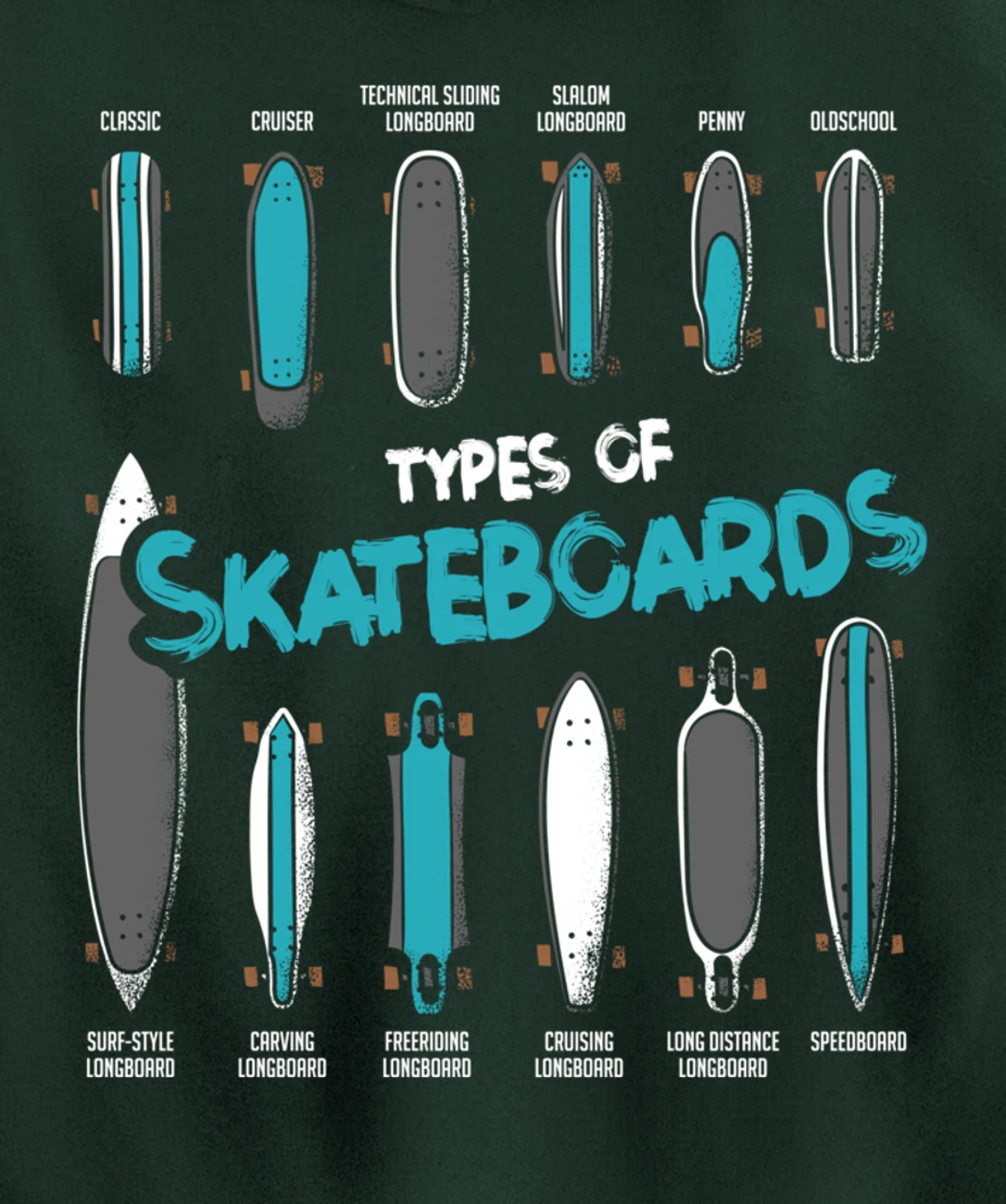 Types of Skateboards Retro Boy Girl Skateboard Gift Pullover Hoodie