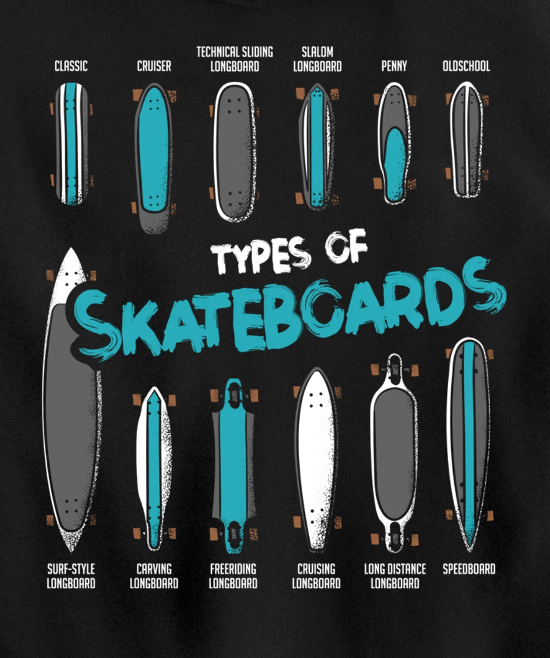 Types of Skateboards Retro Boy Girl Skateboard Gift Pullover Hoodie