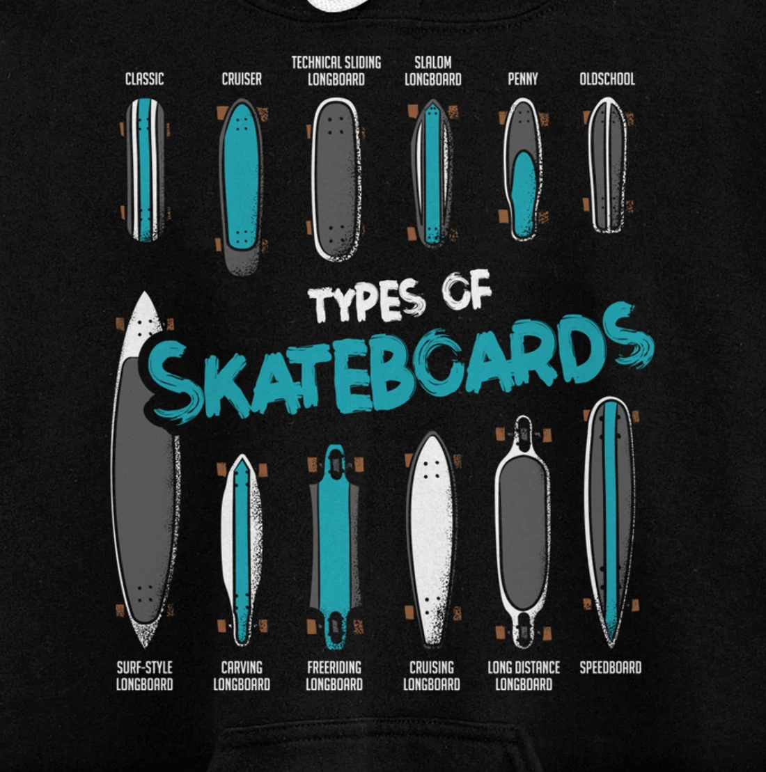 Types of Skateboards Retro Boy Girl Skateboard Gift Pullover Hoodie