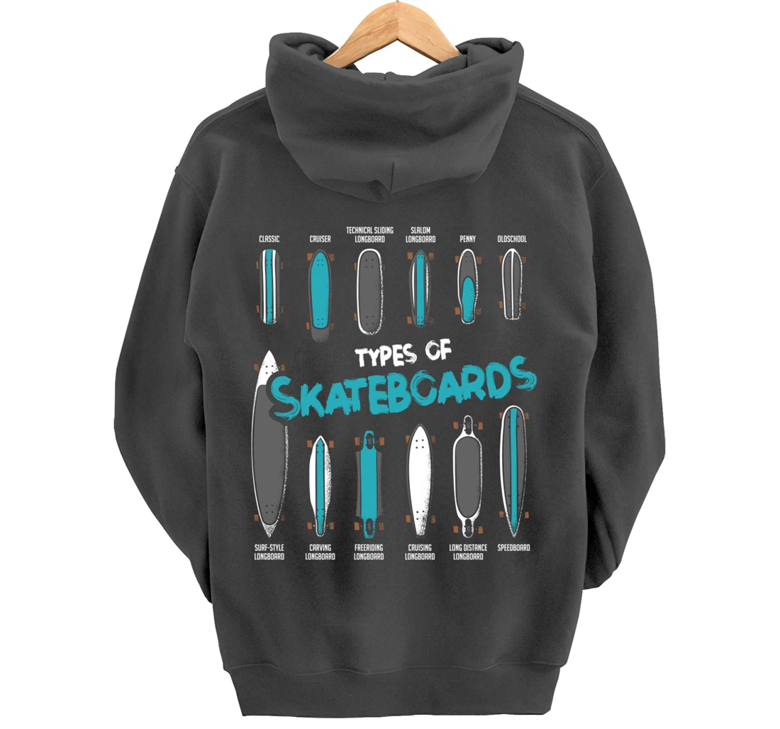 Types of Skateboards Retro Boy Girl Skateboard Gift Pullover Hoodie